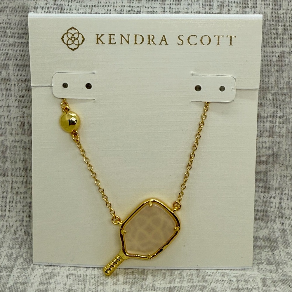 NWT Kendra Scott Gold Pickleball Pendant Necklace in Ivory Mother-of-Pearl